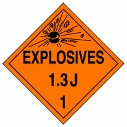Accuform MPL124VP50 DOT Placard: Hazard Class 1 - Explosives & Blasting Agents (1.3J)
