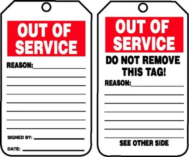 Accuform TRS243PTP Out of Service Tags