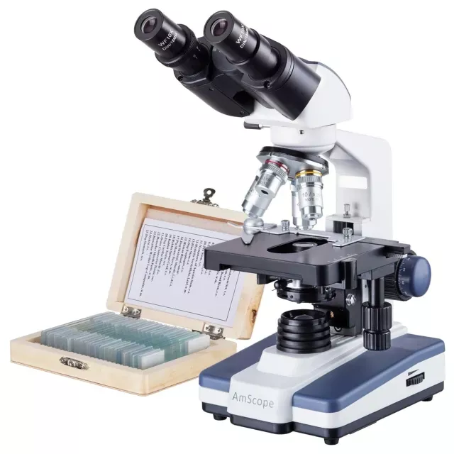 AmScope B120-PS25-E2 B120 Series Binocular Compound Microscope 40X-1000X Magnification with LED, Siedentopf Head, 25 Prepared Slides and 2MP Digital Camera