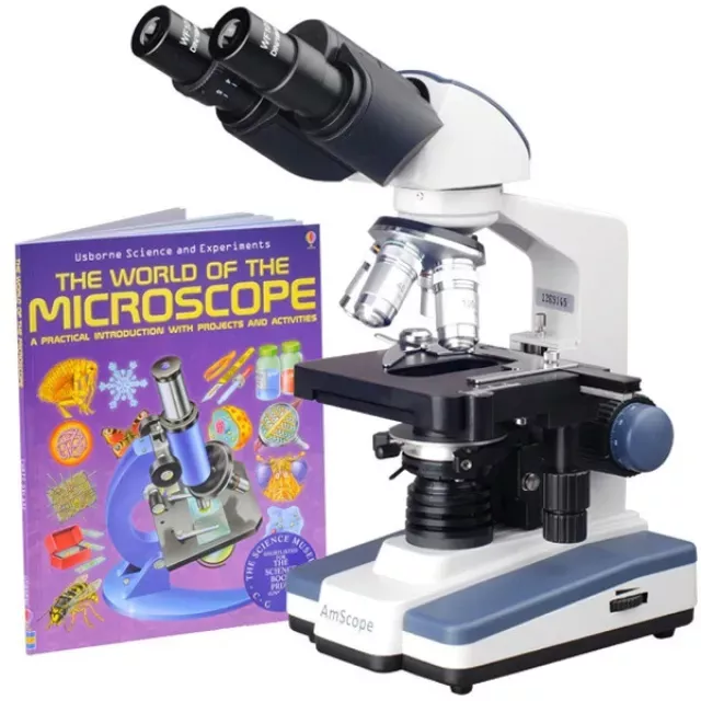 AmScope B120-WM-E2 B120 Series Binocular Compound Microscope 40X-1000X Magnification with LED, Siedentopf Head, Book and 2MP Digital Camera