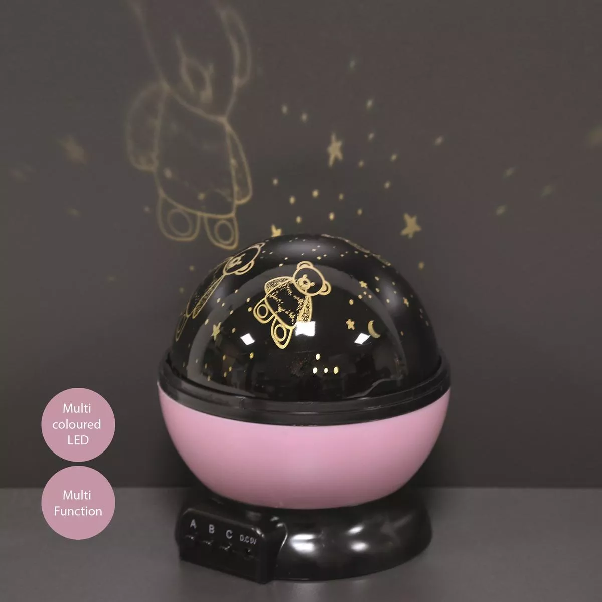 Teddy Bear Rotating Projector Night Light Multicolour LED 14cm